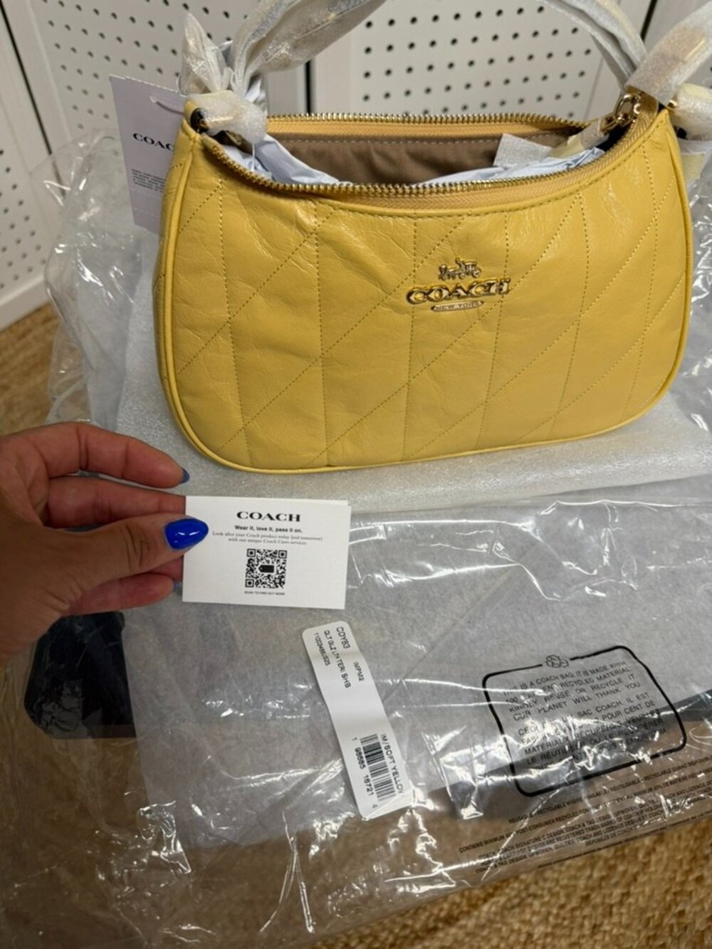 Coach Teri Shoulder Bag With Quilting Crinkle Leather Gold Soft Yellow NWT - Picture 7 of 13
